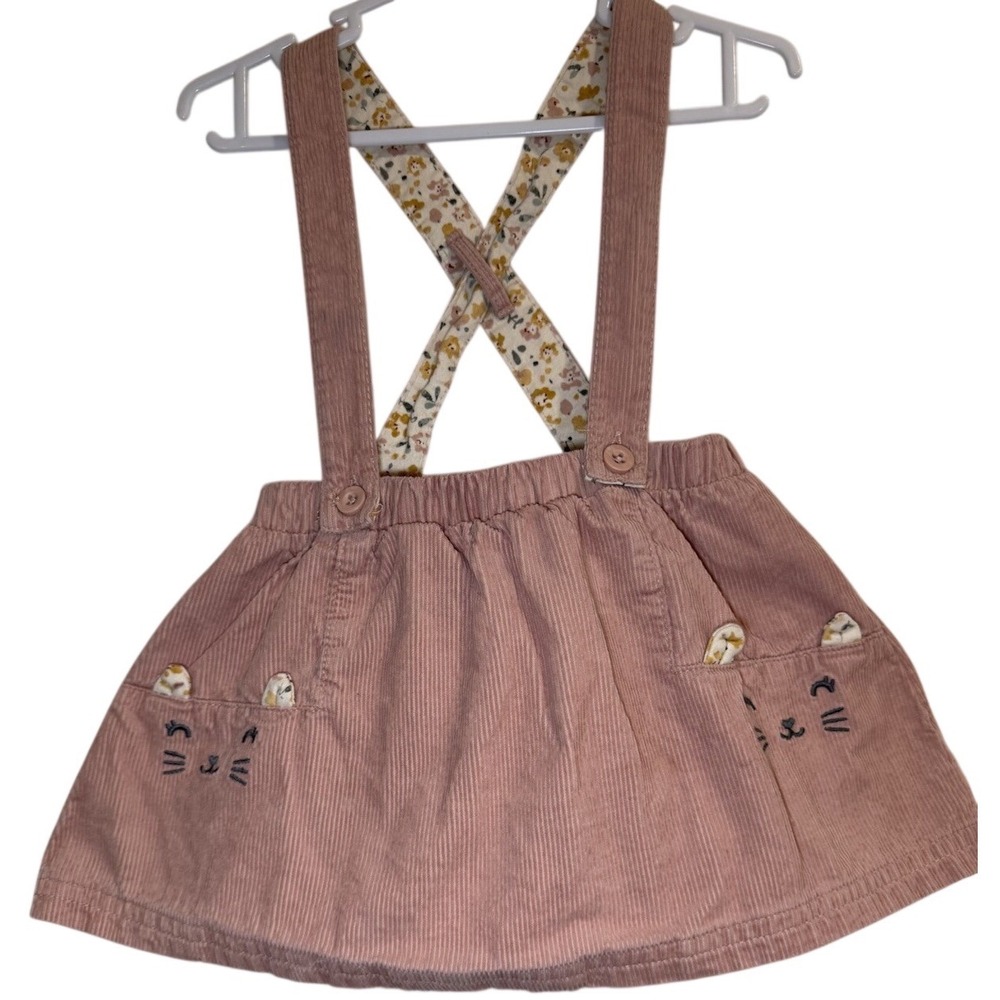 Carters Pink Corduroy Cat Pocket‎ Pinafore Dress Skirt Overall Baby Toddler 12 M